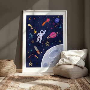 Space print, Astronaut art, Nursery wall art, Nursery wall decor, Astronaut nursery, space theme nursery, Kids room art, Space