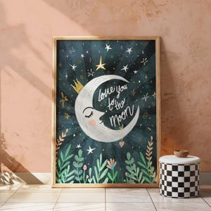 Love You To The Moon Print: Folk Art, space theme Nursery Decor (Digital Download)