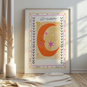 Cheerful Moon Print: Nursery Kids Room Wall Art (Digital Download)