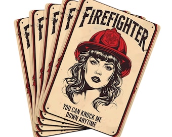 Flirty Girl Poker Playing Cards, Firefighter- Knock Down, Vintage, Poster Image, Valentine's day gift, any occasion, playful and fun