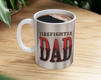 Firefighter Dad, ceramic mug, vintage style, couples gift, Father's Day