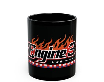 Heroic Firefighter Mug - Engine 3 Design with Flames  3, Firefighter Mug, Fire Department Mug, Fire Engine mug, Coffee Mug, Flames
