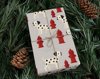 Gift Wrap Papers, Firefighter Gift Wrap, Dog and Fire Hydrant Pattern, Firefighter Collector, Nostalgic Image, Wrapping Paper