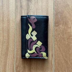 Black Leather mini Key wallet case with 6 key ring clips