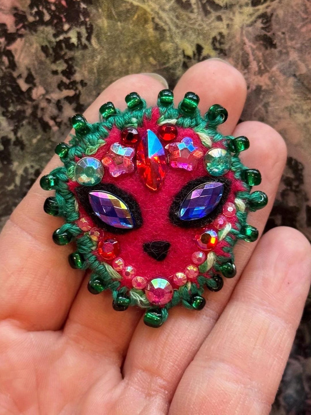 Alien Queen Pin - Pink Punk Felt Alien Brooch With Crystal, Bead and ...