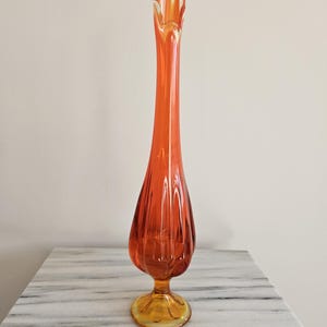 Vintage Viking Glass Red Orange - 6 Petal Amberina Swung Footed Bud Vase, Mid-Century Modern, Antique MCM Art
