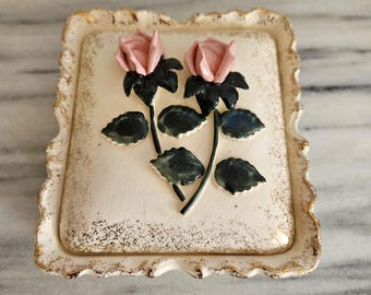 Vintage Porcelain Trinket Box with Floral Design