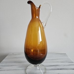 Vintage  Amber Hand Blown Glass Vase  Mid Century decoration