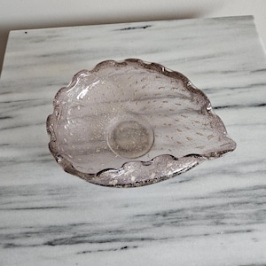 Vintage Hand Blown Amethyst  Glass  Bowl Cigar Ashtray Dish Mid Century Italian Murano