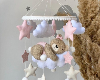 Felt Teddy Bear Baby Mobile: Handmade Neutral Nursery Decor - Etsy