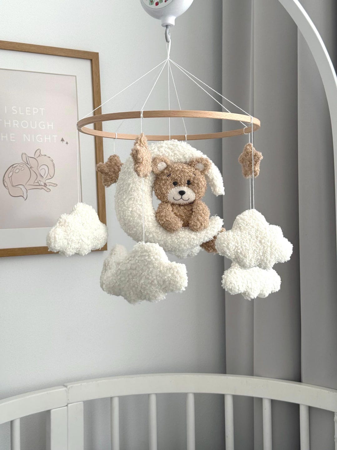 Teddy Bear Moon Crib Mobile: Felt Cloud Nursery Decor - Etsy