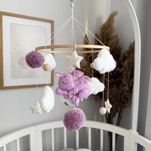 Dragon nursery baby mobile. Dragon  Purple  Baby Mobile for Nursery - Girl Decor.Dragon Baby Mobile for Nursery - Newborn Gift.Baby Mobile