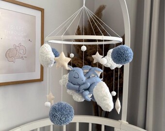 Blue Dragon Nursery Mobile – Felt Baby Mobile, Gender Neutral Decor