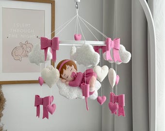 Pink Bow Baby Mobile: Sweet Felt Nursery Decor - Handmade