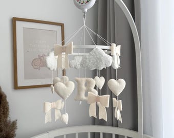 Ivory Bow Baby Mobile: Handcrafted Nursery Decor