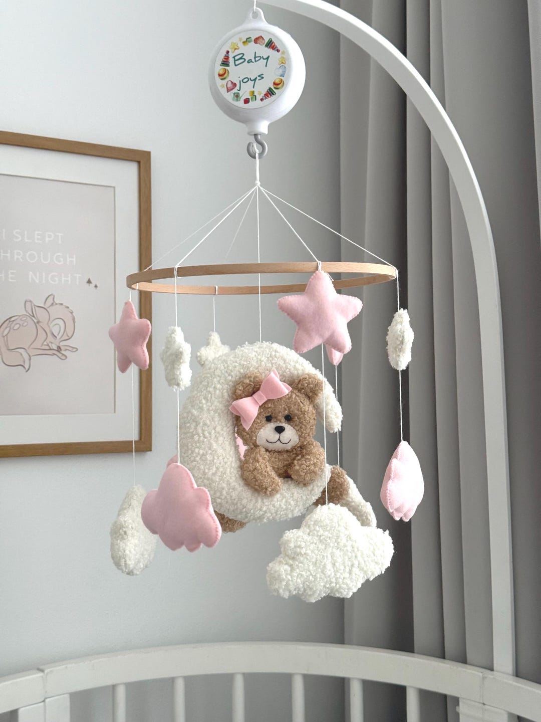 Teddy Bear Moon Crib Mobile: Felt Cloud Nursery Decor - Etsy