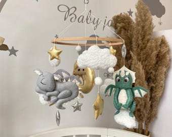 Dragon Baby Mobile: Handmade Felt Nursery Decor, Gender Neutral