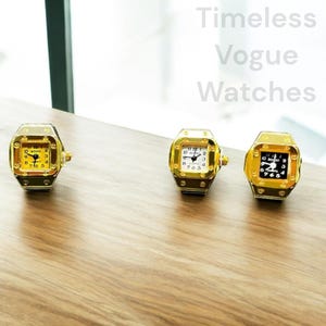 Gold Ring Watch for Men & Women, Adjustable Gold-Tone Quartz Finger Watch, Retro Unique Jewelry, Elegant Ring Watch Gift.