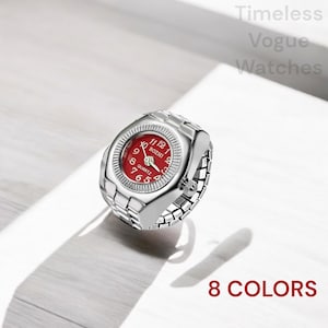 Ring Watch, Mini Watch Ring, Custom Color Finger Watch, Personalized Ring, Unique Gift for Her, Customizable silver Watch Ring