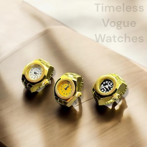 Ring Watch,  Gold  Mini Watch, Gold-Tone Quartz Finger Watch, Retro Unique Jewelry, Unique Gift for Her, Customizable Watch Ring