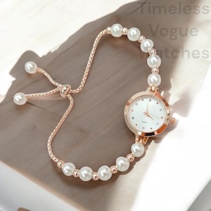 Women&#39;s Pearl Watch, Freshwater Pearl & Gold Luxury Timepiece, Elegant Gift for Her, Valentine&#39;s Day Jewelry for Women, Unique Gift Idea