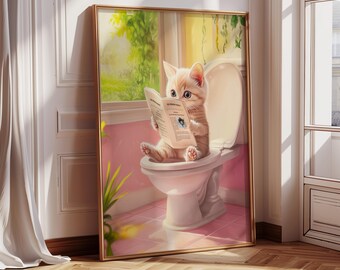 Bathroom Cats Poster, Funny Poster, Funny Bathroom Wall Decoration, Pooping Print, Funny Cats Poster png, Digital Download