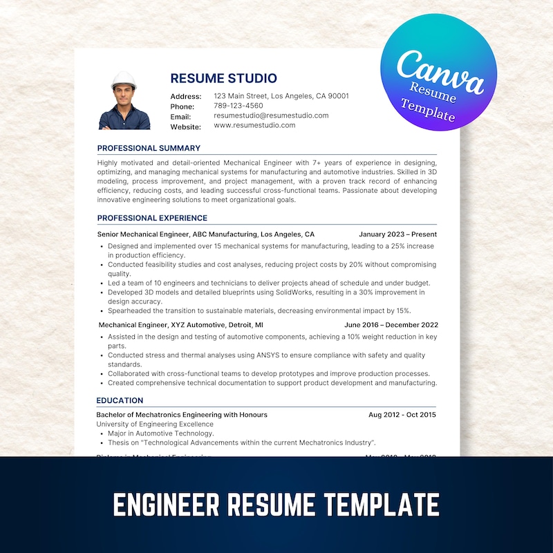 Canva resume templates for civil engineer - Etsy.de