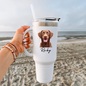 Custom Dog Photo Tumbler, Custom Dog Tumbler, Personalized Cup, Pet Photo Mug, Custom Travel Mug, Tumbler With Handle 40oz,Gifts for Dog Mom