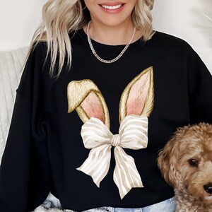 Coquette Bow Bunny Ears Shirt,Cute Bunny Sweatshirt,Rabbit Tee,Happy Easter DayGift, Easter Rabbit Shirt,Cute Easter Shirt,Easter Sweatshirt