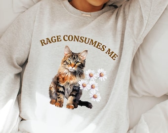 Camiseta Rage Consumes Me, linda camiseta con meme de gato, divertida camiseta con gatito sarcástico, camiseta de salud mental Cottagecore, camiseta para amantes de los gatos, camiseta de estilo vintage