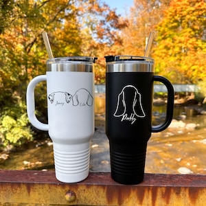 Vaso personalizado para mamá de perro de 40 oz con asa, regalos personalizados para amantes de los perros, regalos únicos para amantes de las mascotas, vaso personalizado con forma de oreja de perro, regalo para mamá de perro