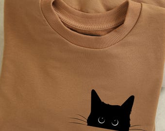 Maglietta con gatto, felpa con gatto carino, maglietta con gatto nero, felpa con gatto che sbircia, felpa divertente da donna, regalo per gli amanti dei gatti, maglietta con mamma di gatto, maglietta con gatto nero
