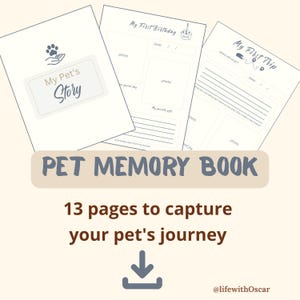 Historia de mi mascota, Libro de recuerdos personalizado, Diario digital para perros y gatos, Álbum de recortes para perros, Recuerdo de mascotas, Rastreador de vida de mascotas (PDF)