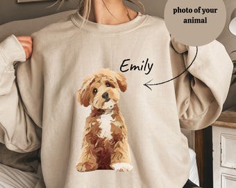 Custom Dog Photo Sweatshirt, Custom Pet Sweatshirt, Personalized Pet Photo and Pet name Sweatshirt, Custom gift, Dog Lover Sweatshirt, Gifts