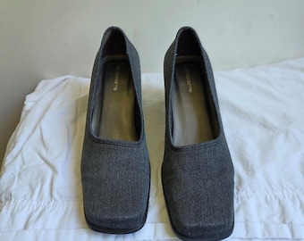Liz Claiborne McAllister II VTG 90s CBK Square Toe Block Heel Pumps Grey 7.5M