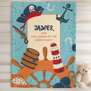 Manta de bebé de cuento de piratas personalizada, regalo personalizado con nombre de bebé niño, baby shower con temática de aventuras y recuerdo de cumpleaños.