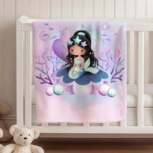 Mermaid Baby Blanket, Soft Purple Sea Princess & Shell Design, Birthday Gift for Baby Girls, Mermaid Theme Toddler Blanket, Baby Shower Gift