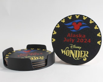 Set of 4 Coasters - Personalized - Disney Cruise - Perfect for Fish Extender Gift, Pixie Dust, or Keepsake - 3D Printed