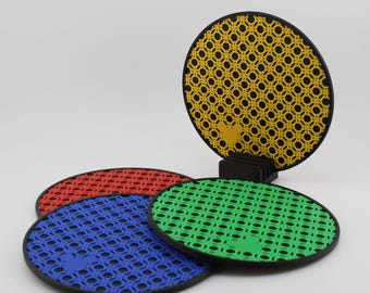 Hidden Mickey Coaster Set – Colorful Disney-Inspired Drink Coasters with Holder – Set of 4 – Perfect Fish Extender Gift - 3D Printed
