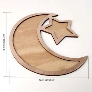Jilin Wooden Crescent Moon  Star Tray Eid & Ramadan Decor