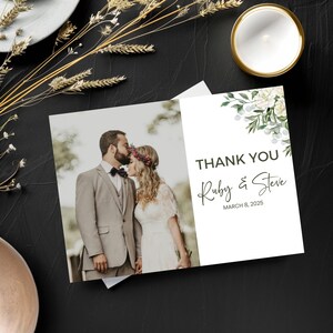 Wedding Thank you card Customize Editable template white floral greenery wedding digital download, Digital Wedding thank you note card
