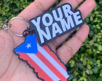 Custom 3D Printed Puerto Rico Keychain: Personalized Boricua Gift