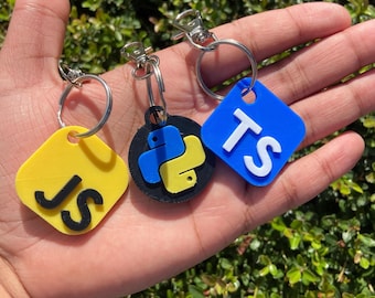 Programming Language Keychain Set – Python, JavaScript & TypeScript | Gift for Programmers, Software Developers, Tech Lovers