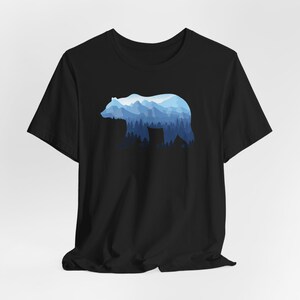 Mountain Bear Graphic Tee, Nature Lover Apparel, Adventure T-Shirt, Gifts for Outdoor Enthusiasts, Unisex Casual Wear, Gifts for Him/Her Black