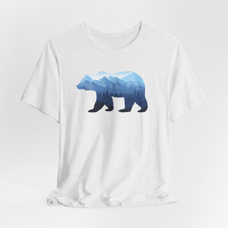 Mountain Bear Graphic Tee, Nature Lover Apparel, Adventure T-Shirt, Gifts for Outdoor Enthusiasts, Unisex Casual Wear, Gifts for Him/Her Ash