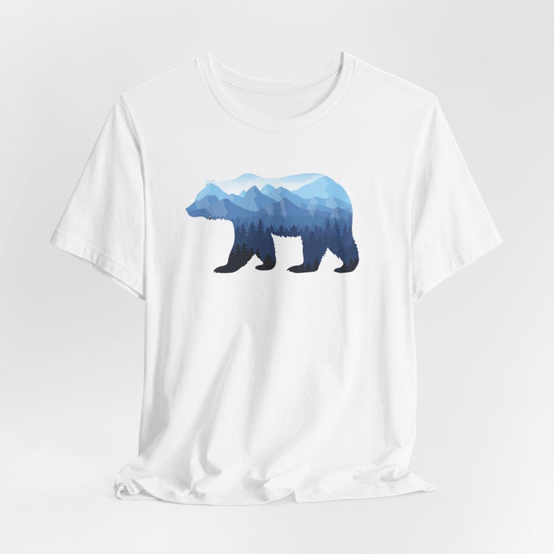 Mountain Bear Graphic Tee, Nature Lover Apparel, Adventure T-Shirt, Gifts for Outdoor Enthusiasts, Unisex Casual Wear, Gifts for Him/Her White