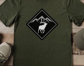 Mountain Elk Graphic Tee, Unisex Nature Shirt, Outdoor Adventure Gift, Hiking Apparel, Eco-Friendly Casual Wear, Wildlife Lover's Tee