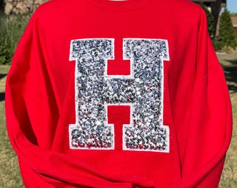 Custom Embroidered Sequin Sweatshirt - School Spirit - Initial - Crewneck