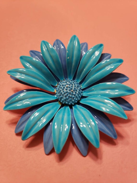 enamel flower brooch hibiscus brooch pin magnolia rose brooch spa blue brooch Aqua flower brooch teal bridal brooch Turquoise brooch