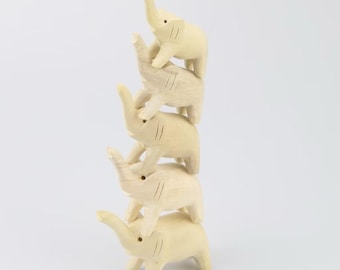 Carved wooden elephant set of 5 pieces | Wooden elephant figurine | Christmas Gift | Home Decor | Wooden toys | Teacher gift | Cute gift